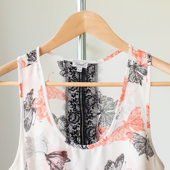 Butterfly sleeveless camisole tank with black lace back size small - Picture 3 of 10